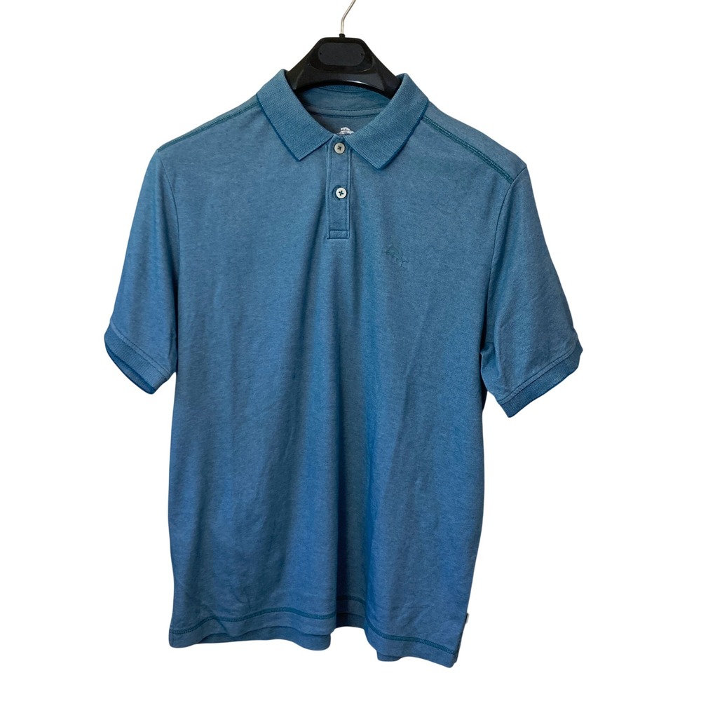 Tommy Bahama Polo Mens Medium Performance Blue Teal Heather Marlin Logo